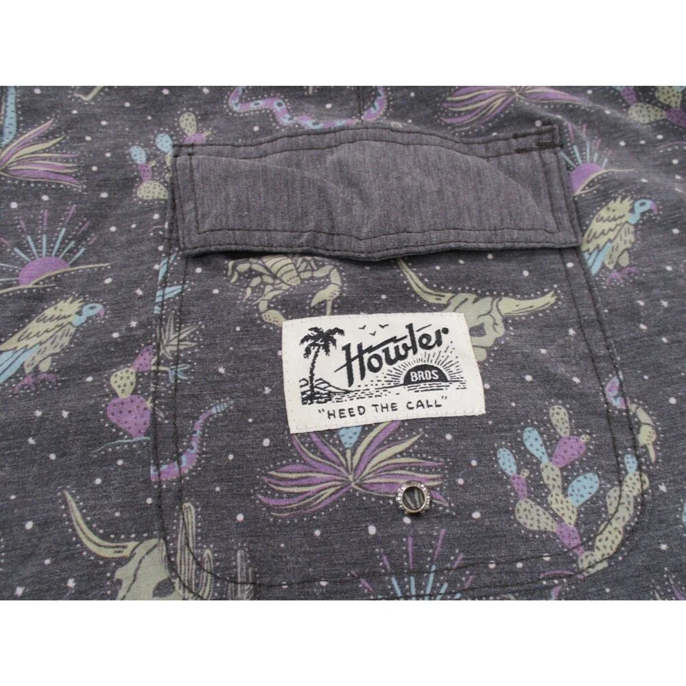 Howler Brothers Board Shorts Mens 40 Black Graphic Print Swim Trunks 9